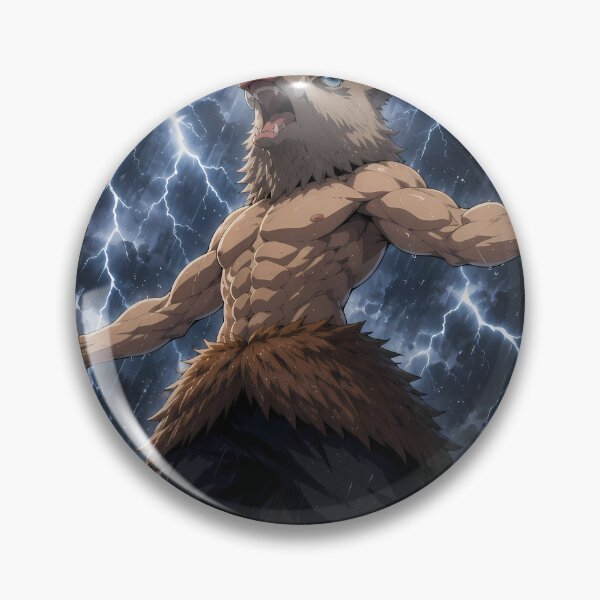 Item preview, Inosuke Hashibira Demon Slayer Thunderstorm Mountain Power Pose designed and sold by mildaclairmo.