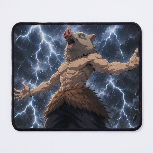 Item preview, Inosuke Hashibira Demon Slayer Thunderstorm Mountain Power Pose designed and sold by mildaclairmo.