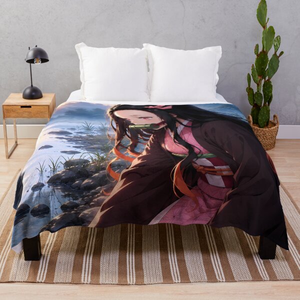 Aperçu de l'œuvre Nezuko Kamado Demon Slayer Reflet paisible du lever de soleil au bord de la rivière créée et vendue par mildaclairmo.