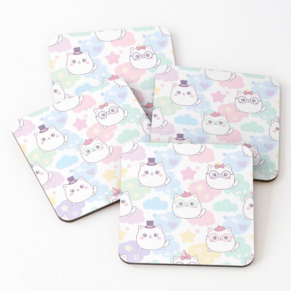 Item preview, Cute Pastel Kawaii Cats with Accessories Throw Blanket | Rainbow Pattern designed and sold by FestivityFinds.