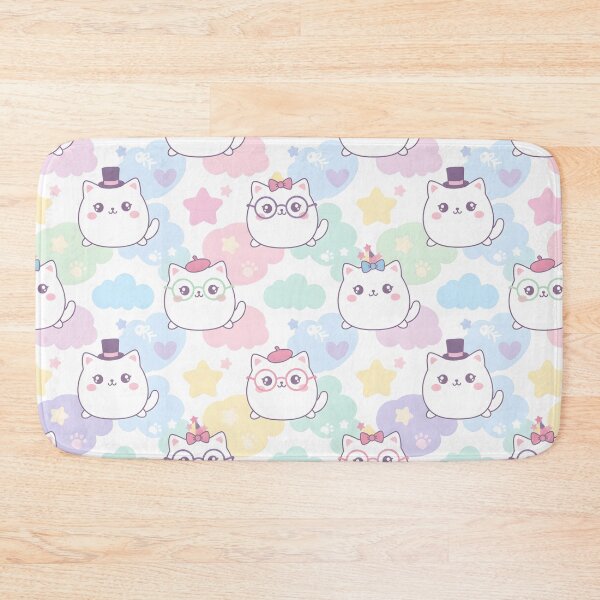 Item preview, Cute Pastel Kawaii Cats with Accessories Throw Blanket | Rainbow Pattern designed and sold by FestivityFinds.