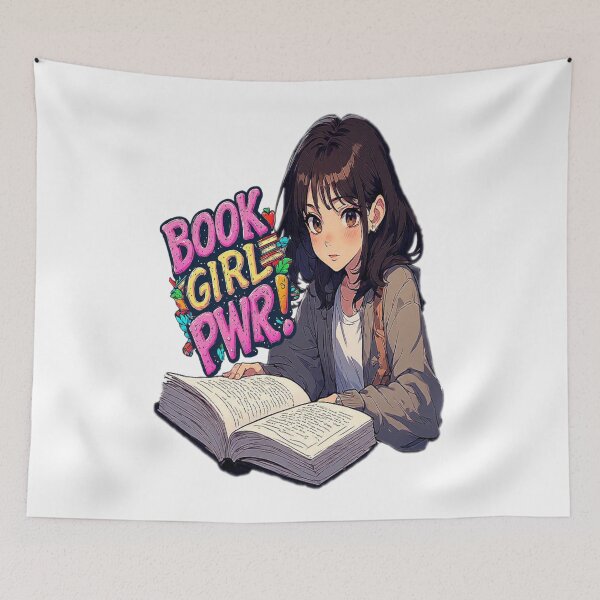 Item preview, In sticker style anime manga image of a cute girl reading a book for the BOOK GIRL PWR designed and sold by Giulivo Store Graphic.