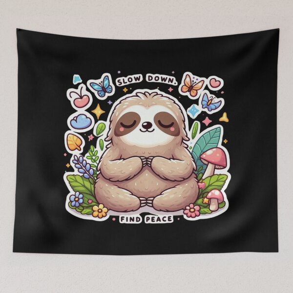 Item preview, Cute Meditating Sloth - Slow Down Find Peace Kawaii Art designed and sold by carestazafeli.