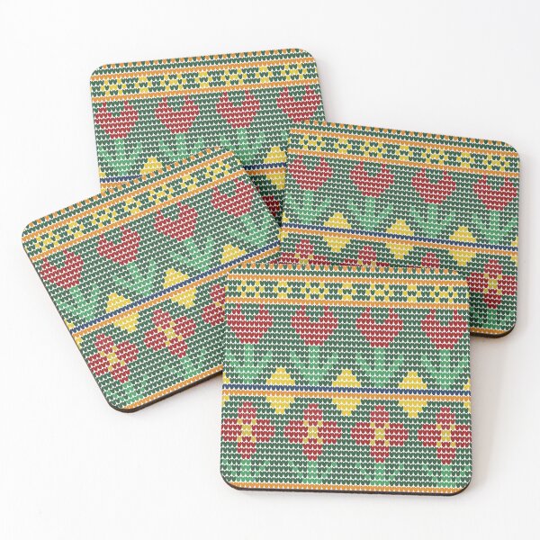 Item preview, Retro Geometric Red Floral Fair Isle Knit Pattern designed and sold by Aumpuk.