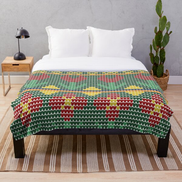 Item preview, Retro Geometric Red Floral Fair Isle Knit Pattern designed and sold by Aumpuk.