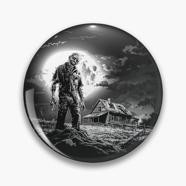 Item preview, Zombie Under Full Moon by Haunted Farmhouse Black and White Horror Art designed and sold by inkoutninja.