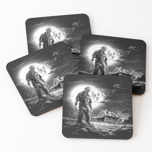 Item preview, Zombie Under Full Moon by Haunted Farmhouse Black and White Horror Art designed and sold by inkoutninja.