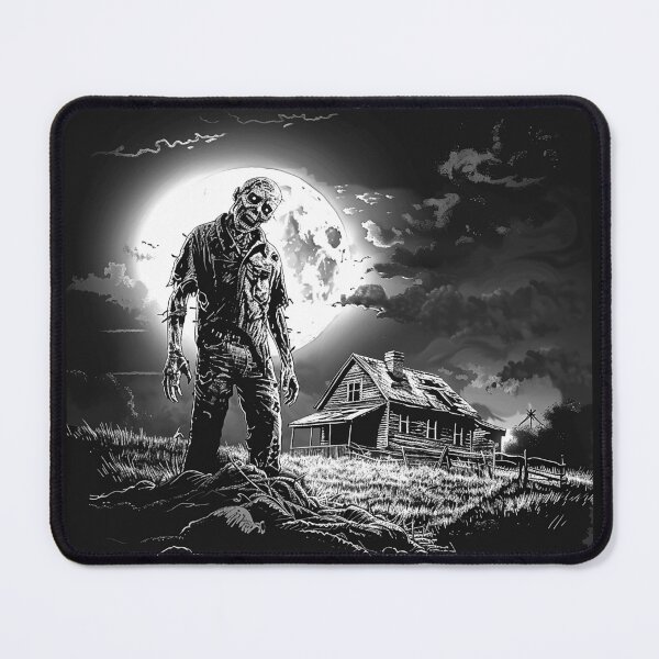 Item preview, Zombie Under Full Moon by Haunted Farmhouse Black and White Horror Art designed and sold by inkoutninja.