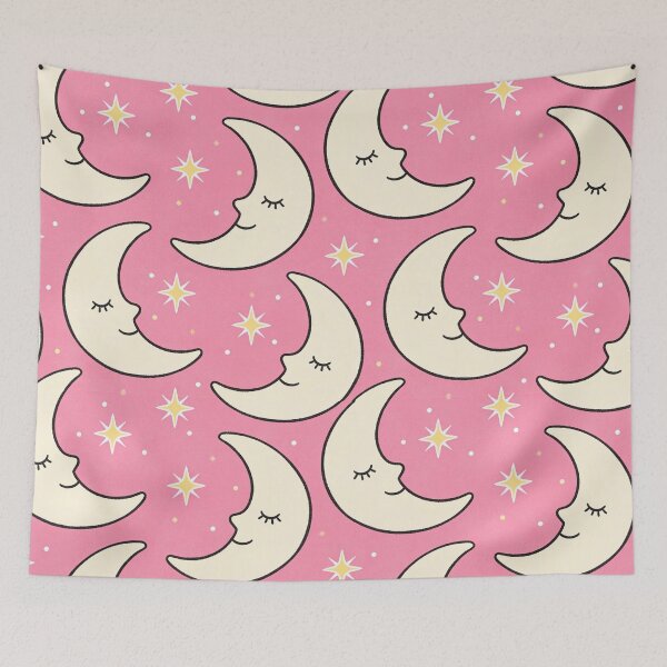 Item preview, Cute Celestial Moon and Stars Pink Aesthetic Tapestry designed and sold by FestivityFinds.