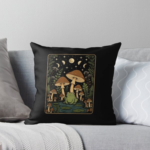 Item preview, Moonlit Frog Among Mushrooms Celestial Cottagecore Woodland Design designed and sold by MiALopezArt.