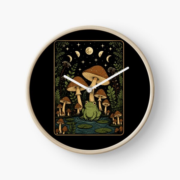 Item preview, Moonlit Frog Among Mushrooms Celestial Cottagecore Woodland Design designed and sold by MiALopezArt.