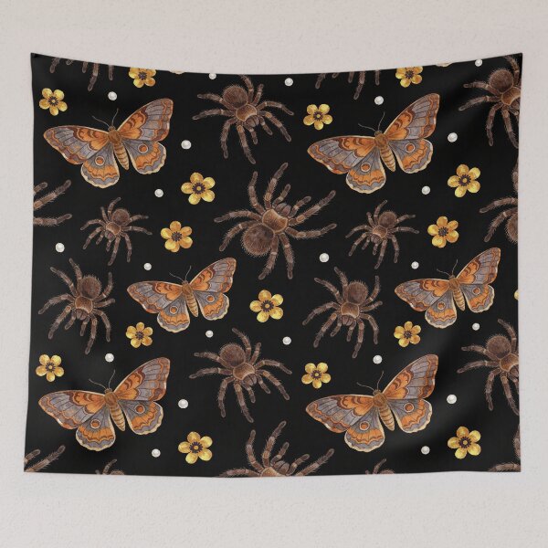 Aperçu de l'œuvre Tapisserie gothique sans couture araignée et papillon de nuit style Dark Academia créée et vendue par FestivityFinds.