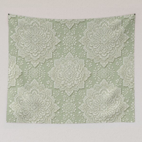 Item preview, Elegance Sage Green Embossed Floral Mandala Pattern Throw Blanket designed and sold by FestivityFinds.