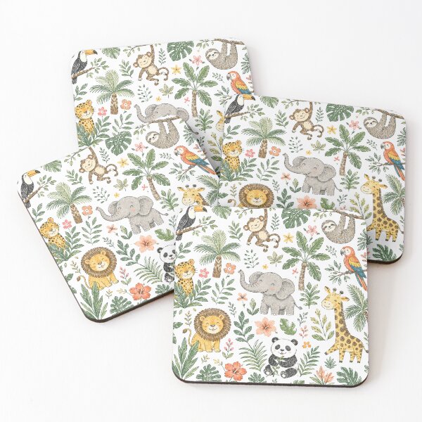 Item preview, Forest Animal Pattern featuring lion, monkey, leopard, pandal & Sloth  designed and sold by Ink Matrix.