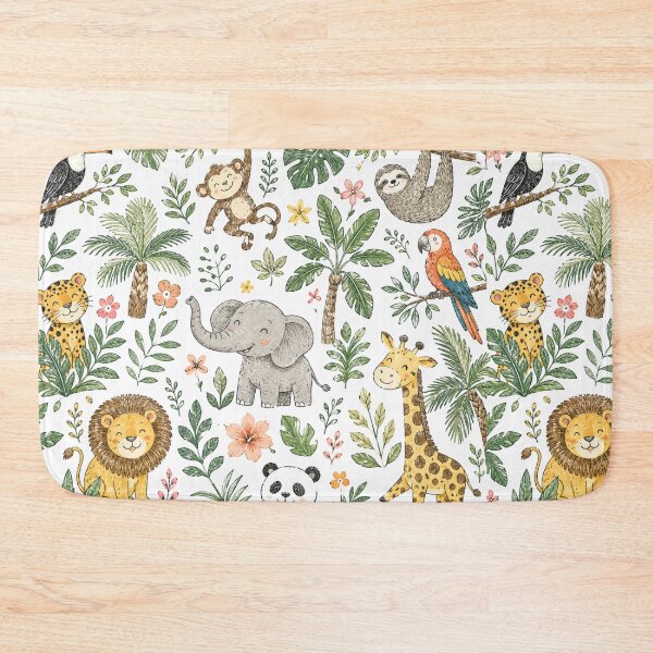 Item preview, Forest Animal Pattern featuring lion, monkey, leopard, pandal & Sloth  designed and sold by Ink Matrix.