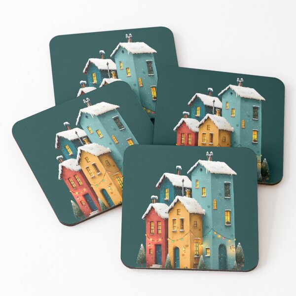 Item preview, Cozy Winter Village Colorful Snow Houses Art designed and sold by colorful-white.