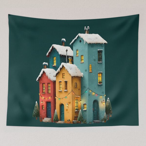 Item preview, Cozy Winter Village Colorful Snow Houses Art designed and sold by colorful-white.