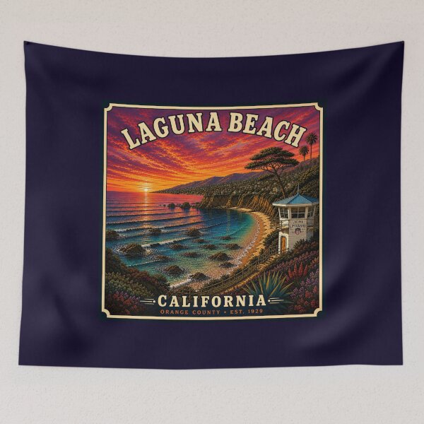Item preview, Laguna Beach California Vintage Travel Poster | Coastal Sunset Wall Art | Orange County Beach Print | Retro California Decor designed and sold by Swanny's Custom T-shirt and Gift Designs.
