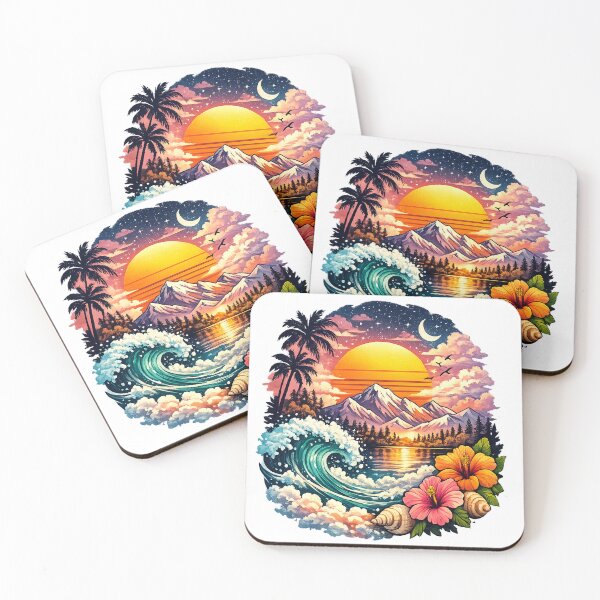 Item preview, Retro Tropical Sunset Ocean Escape designed and sold by Geek4Art.