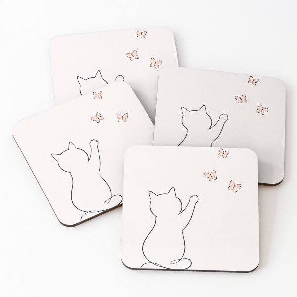 Item preview, Minimalist Cat Line Art with Butterflies designed and sold by dreamybyana.