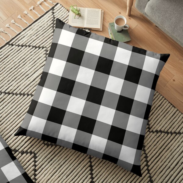 White and Black Buffalo Plaid Check Floor Pillow