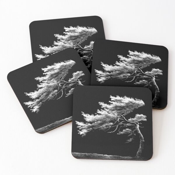 Item preview, Windswept Tree Black and White Minimalist Nature Art designed and sold by inkoutninja.