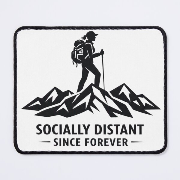 Item preview, Socially Distant Since Forever – Geometric Female Hiker Badge designed and sold by GabeMountainArt.