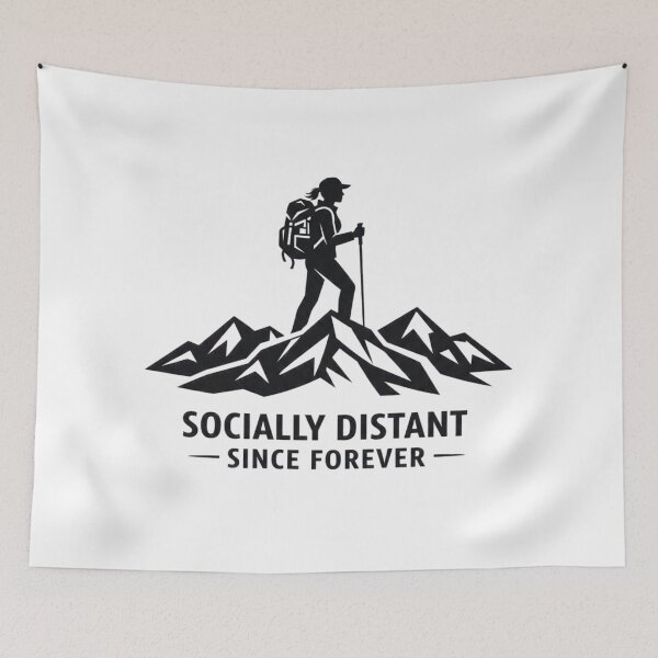 Item preview, Socially Distant Since Forever – Geometric Female Hiker Badge designed and sold by GabeMountainArt.