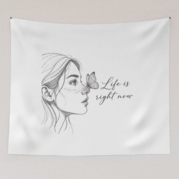 Item preview, Life is Right Now Fine Line Art Print with Freckle Girl and Butterfly designed and sold by Nakrisa.