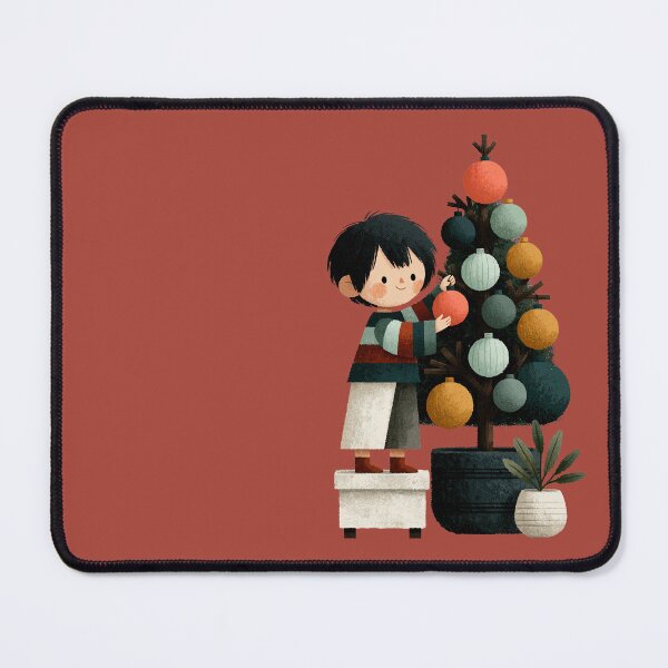 Item preview, Cute Boy Decorating Christmas Tree Illustration designed and sold by colorful-white.