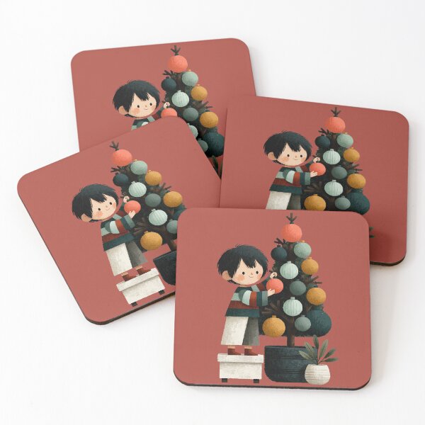 Item preview, Cute Boy Decorating Christmas Tree Illustration designed and sold by colorful-white.