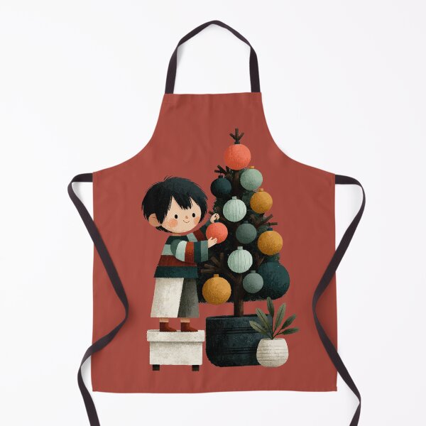 Item preview, Cute Boy Decorating Christmas Tree Illustration designed and sold by colorful-white.