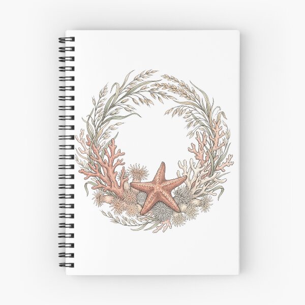 Item preview, Vintage Coastal Starfish and Coral Reef Botanical Wreath designed and sold by Ortsas.