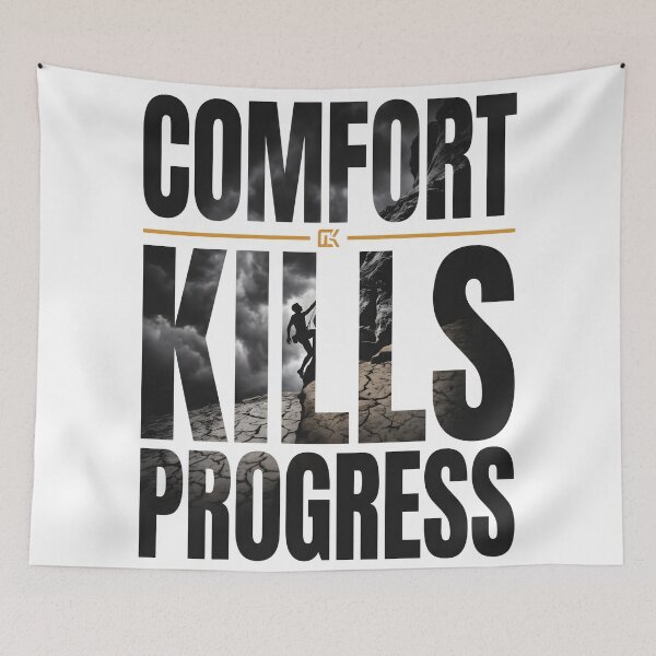 Item preview, Comfort Kills Progress Inspirational Motivation Quote Graphic Tee designed and sold by StickerNestYou.