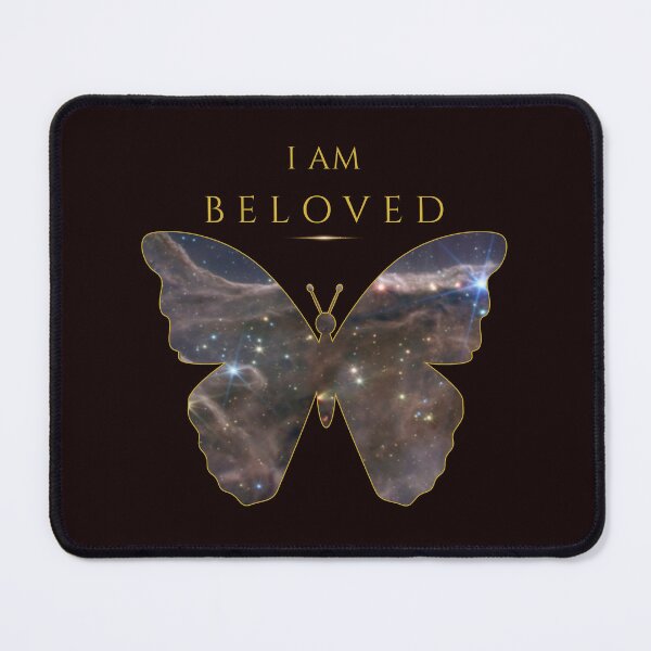 Item preview, I Am Beloved Cosmic Butterfly Christian Faith Loved By God Scripture Nebula Gold Halo Art Song of Solomon 2 16 designed and sold by KittenAndCo.