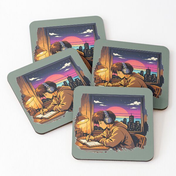 Item preview, Retrowave Anime Lofi Boy Neon Skyline designed and sold by KungPowUnicorn.