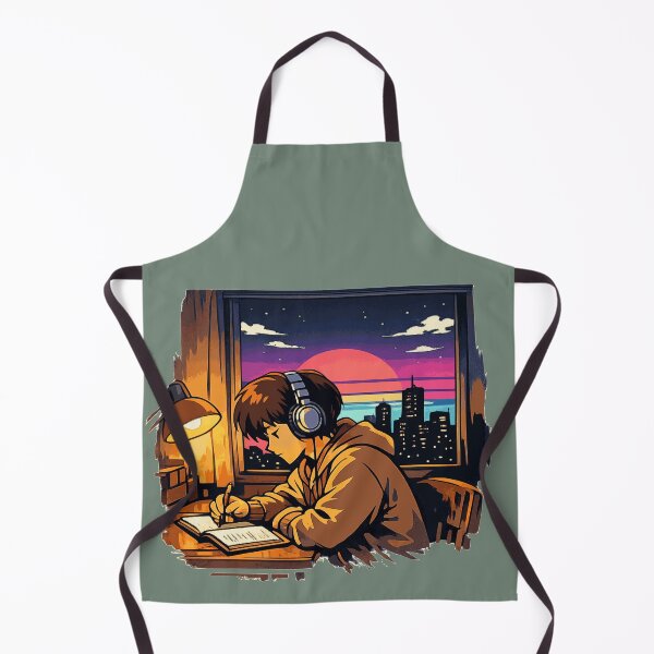 Item preview, Retrowave Anime Lofi Boy Neon Skyline designed and sold by KungPowUnicorn.