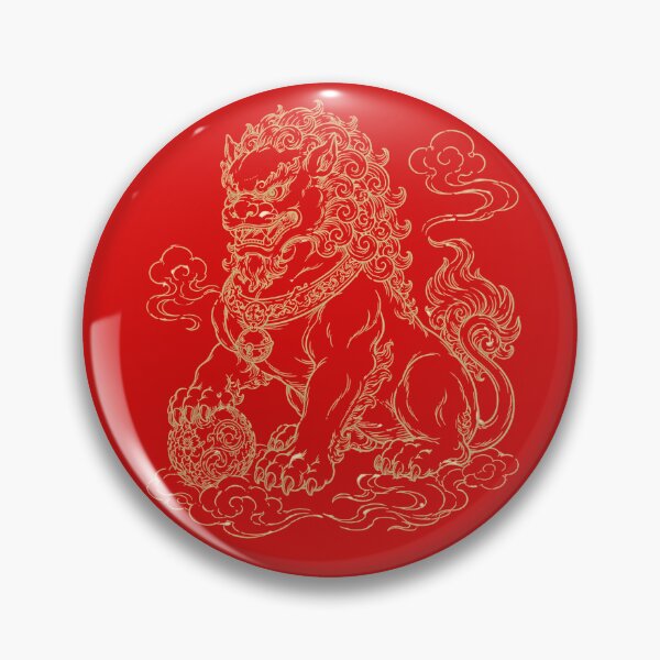 Item preview, Chinese Guardian Lion Gold Line Art Foo Dog designed and sold by Soluna Studio.