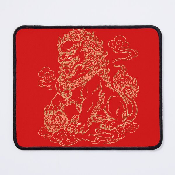Item preview, Chinese Guardian Lion Gold Line Art Foo Dog designed and sold by Soluna Studio.