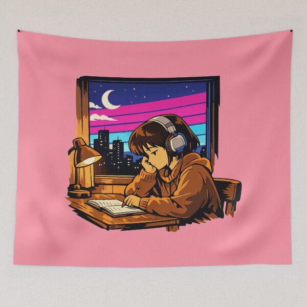 Item preview, Synthwave Anime Lofi Girl Neon Skyline designed and sold by KungPowUnicorn.