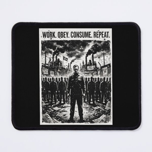 Item preview, WORK. OBEY. CONSUME. REPEAT – Dystopian Punk Propaganda Graphic designed and sold by Go Easy Apparel.