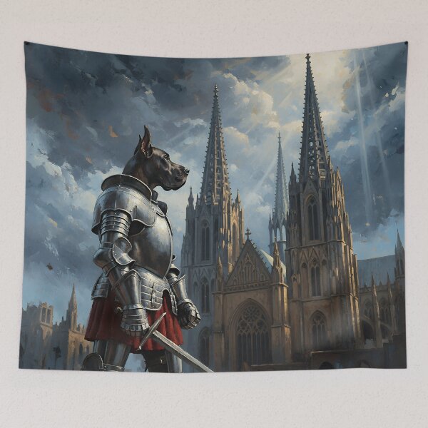Item preview, Noble Doberman Knight in Gothic Cathedral Fantasy Medieval Warrior Art designed and sold by cr6zym1nd.