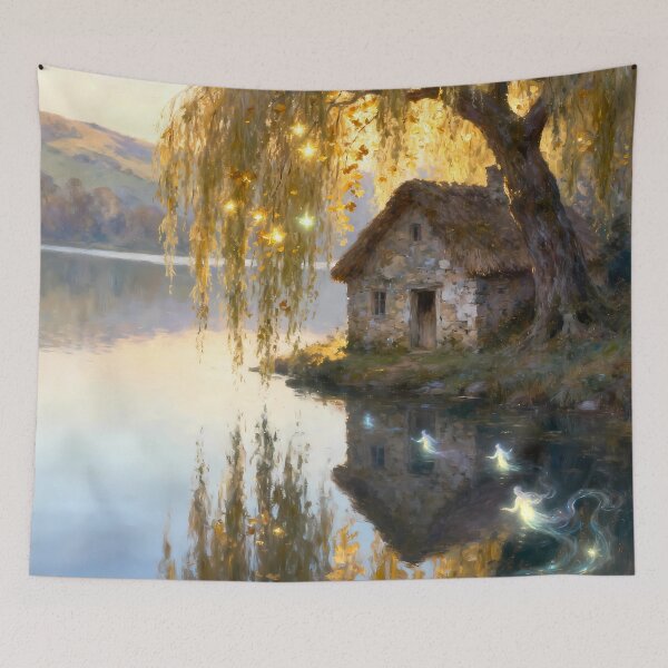Item preview, Glowing Fairy Cottage Under Golden Willow Tree designed and sold by Fantasy-Atelier.