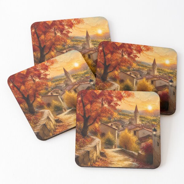 Item preview, European village street during an autumn sunset. designed and sold by Chi261.