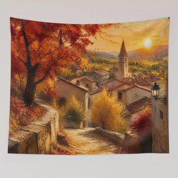 Item preview, European village street during an autumn sunset. designed and sold by Chi261.