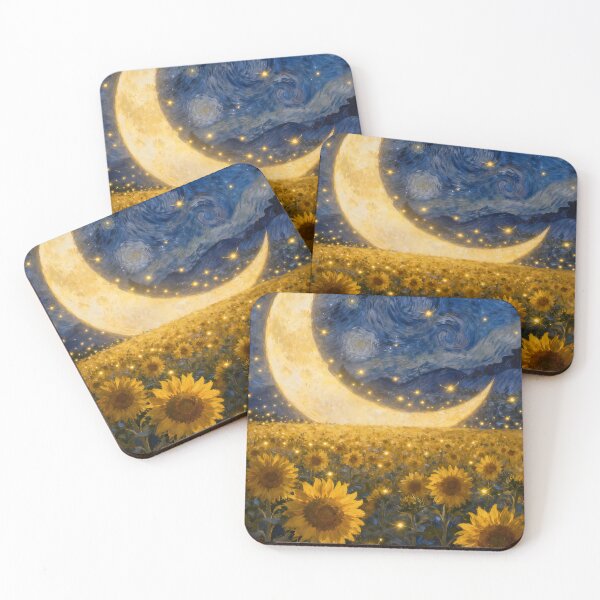 Item preview, Starry Night Over Sunflower Field with Large Crescent Moon designed and sold by Fantasy-Atelier.