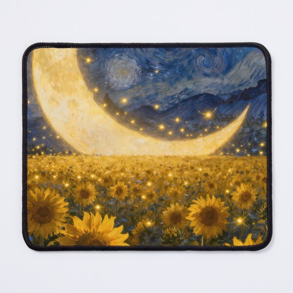 Item preview, Starry Night Over Sunflower Field with Large Crescent Moon designed and sold by Fantasy-Atelier.