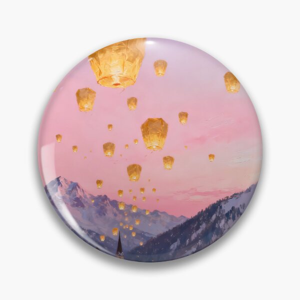 Item preview, Floating Golden Lanterns Over Snowy Mountain Village Painting designed and sold by Fantasy-Atelier.