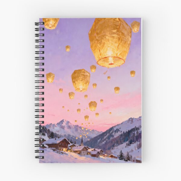 Item preview, Floating Golden Lanterns Over Snowy Mountain Village Painting designed and sold by Fantasy-Atelier.