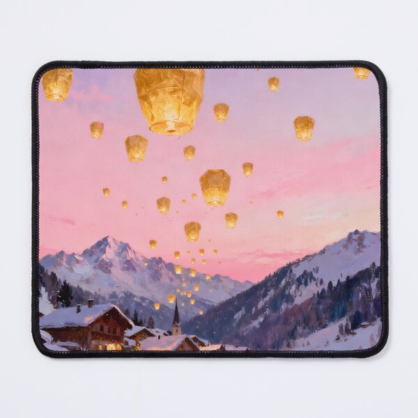 Item preview, Floating Golden Lanterns Over Snowy Mountain Village Painting designed and sold by Fantasy-Atelier.